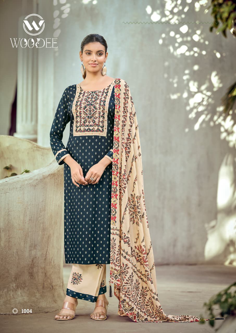Woodee Rangoli Rayon Printed Kurti With Bottom Dupatta