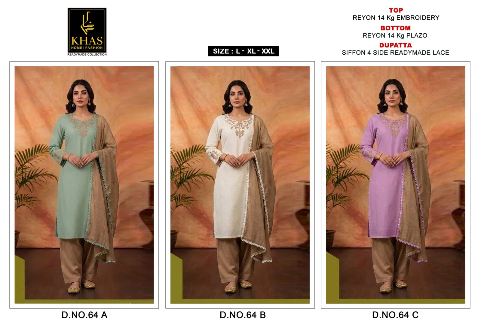 Khas 64 A To C Readymade Rayon Embroidered Salwar Kameez