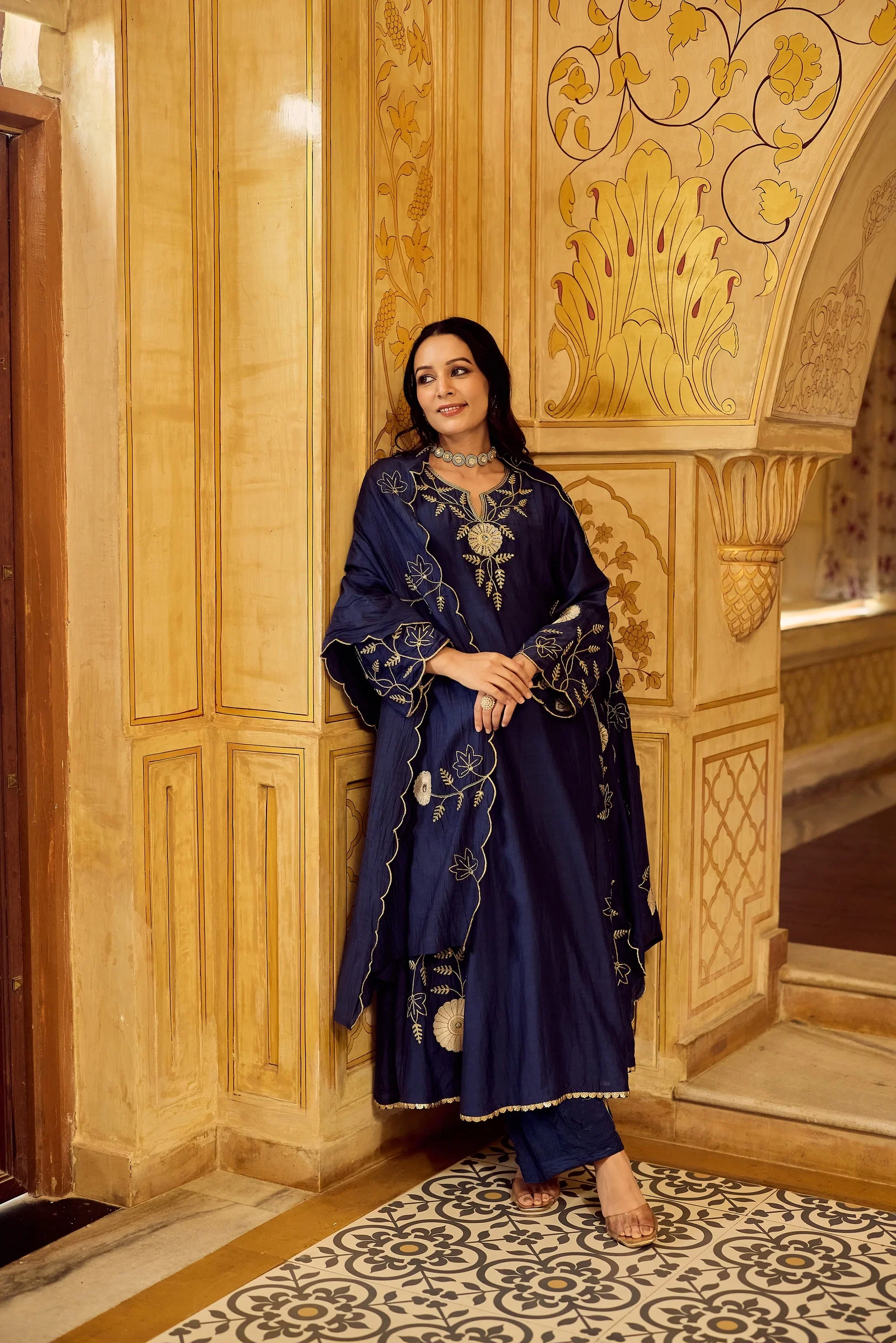 Satdhara 01 Chanderi Silk Embroidered Kurti With Bottom Dupatta