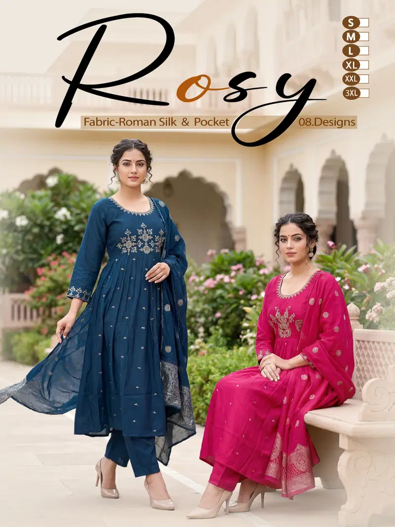 Rosy Vol 01 Roman Silk Anarkali Kurti With Bottom Dupatta