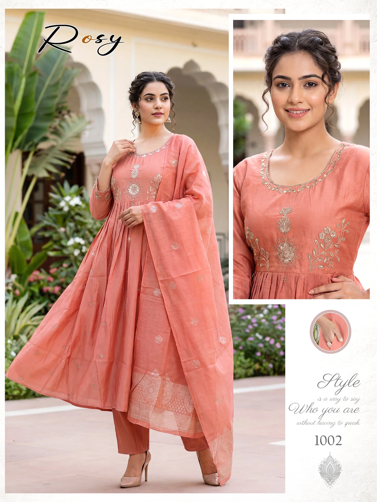 Rosy Vol 01 Roman Silk Anarkali Kurti With Bottom Dupatta