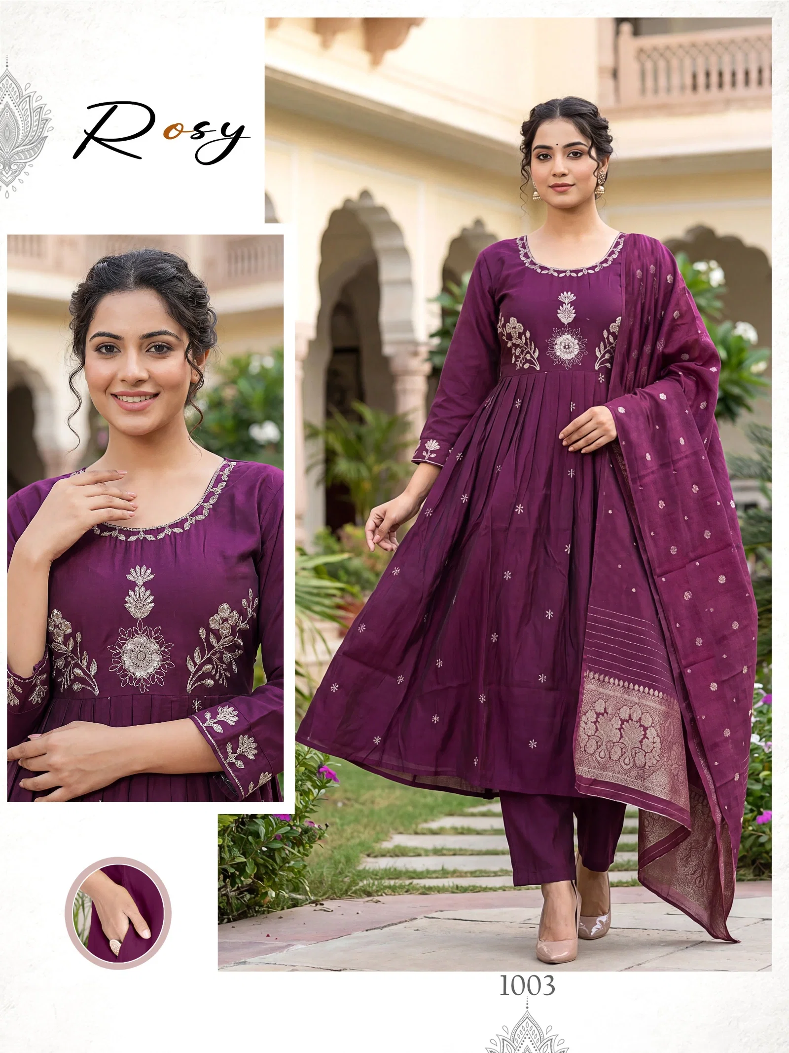 Rosy Vol 01 Roman Silk Anarkali Kurti With Bottom Dupatta