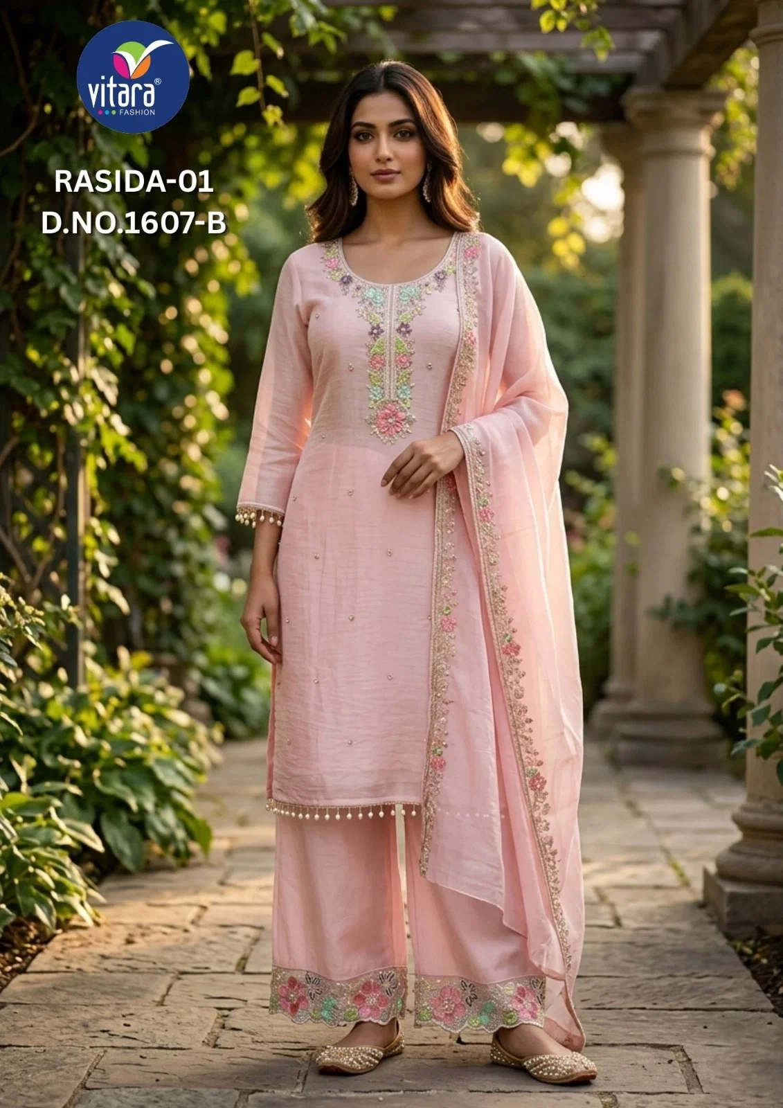 Vitara Rasida Vol 1 Gold Crush Beads Embroidered Kurti With Bottom Dupatta