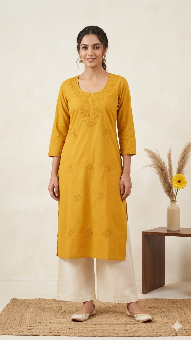 Naisha K 1009 Vol 2 Cotton Self Embroidered Round Neck Kurti Collection