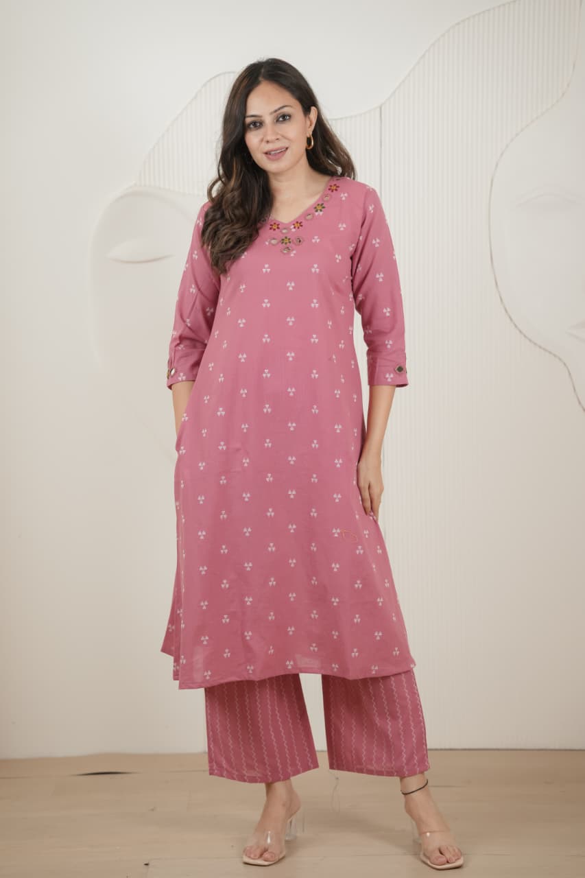 Naisha K 1007 Handloom Mirror Work Aline Kurti With Bottom