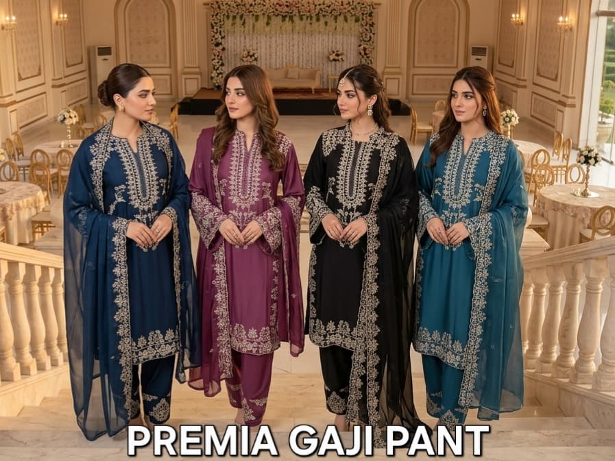 FM Premia Gaji Pant Satin Rayon Readymade Top Bottom And Dupatta