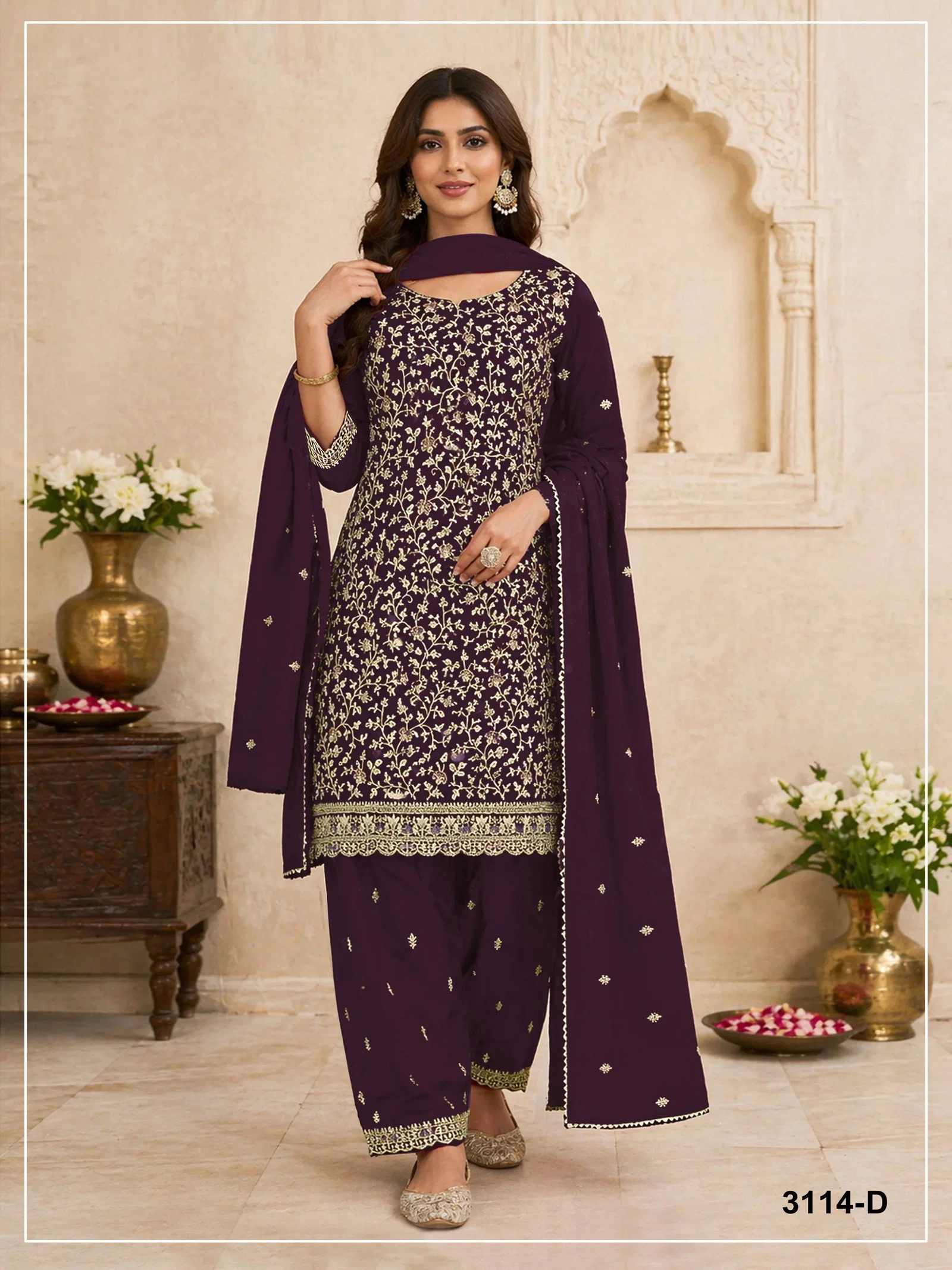 3114 Master Colors A To E Blooming Faux Georgette Embroidered Salwar Kameez