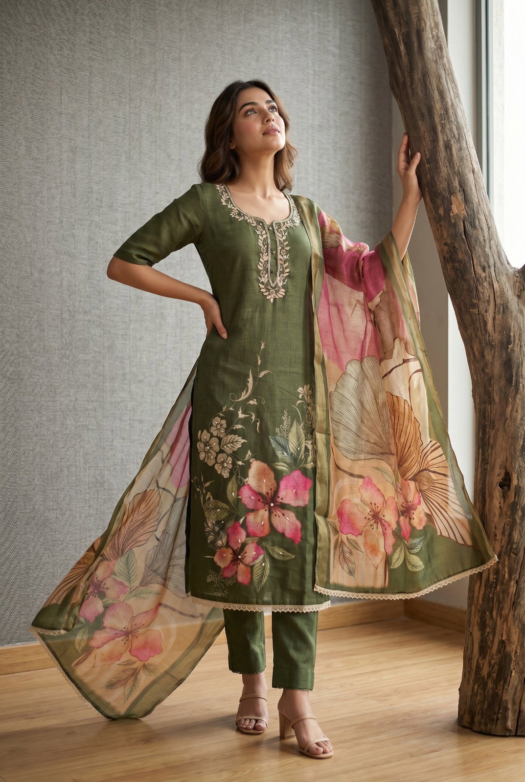 Roohaa Vol 29 Cotton Linen Handworked Kurti With Bottom Dupatta