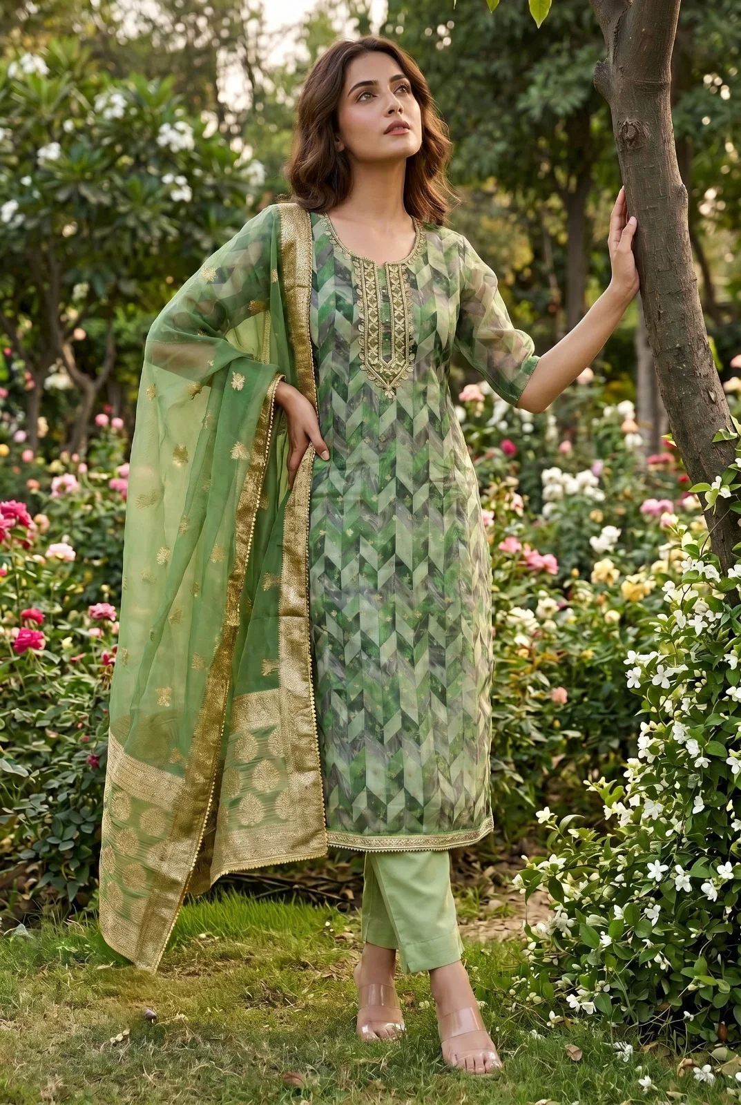 Roohaa Vol 28 Organza Banarasi Handworked Kurti With Bottom Dupatta