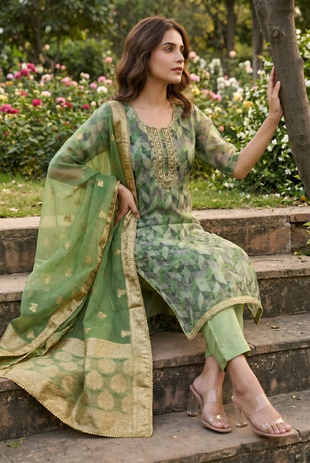 Roohaa Vol 28 Organza Banarasi Handworked Kurti With Bottom Dupatta