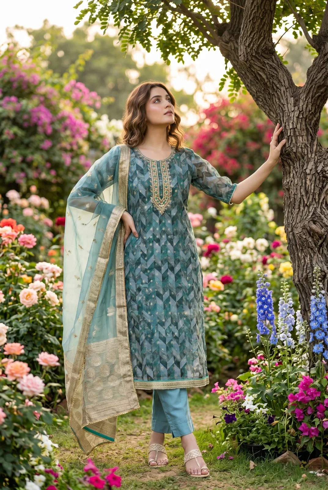 Roohaa Vol 28 Organza Banarasi Handworked Kurti With Bottom Dupatta