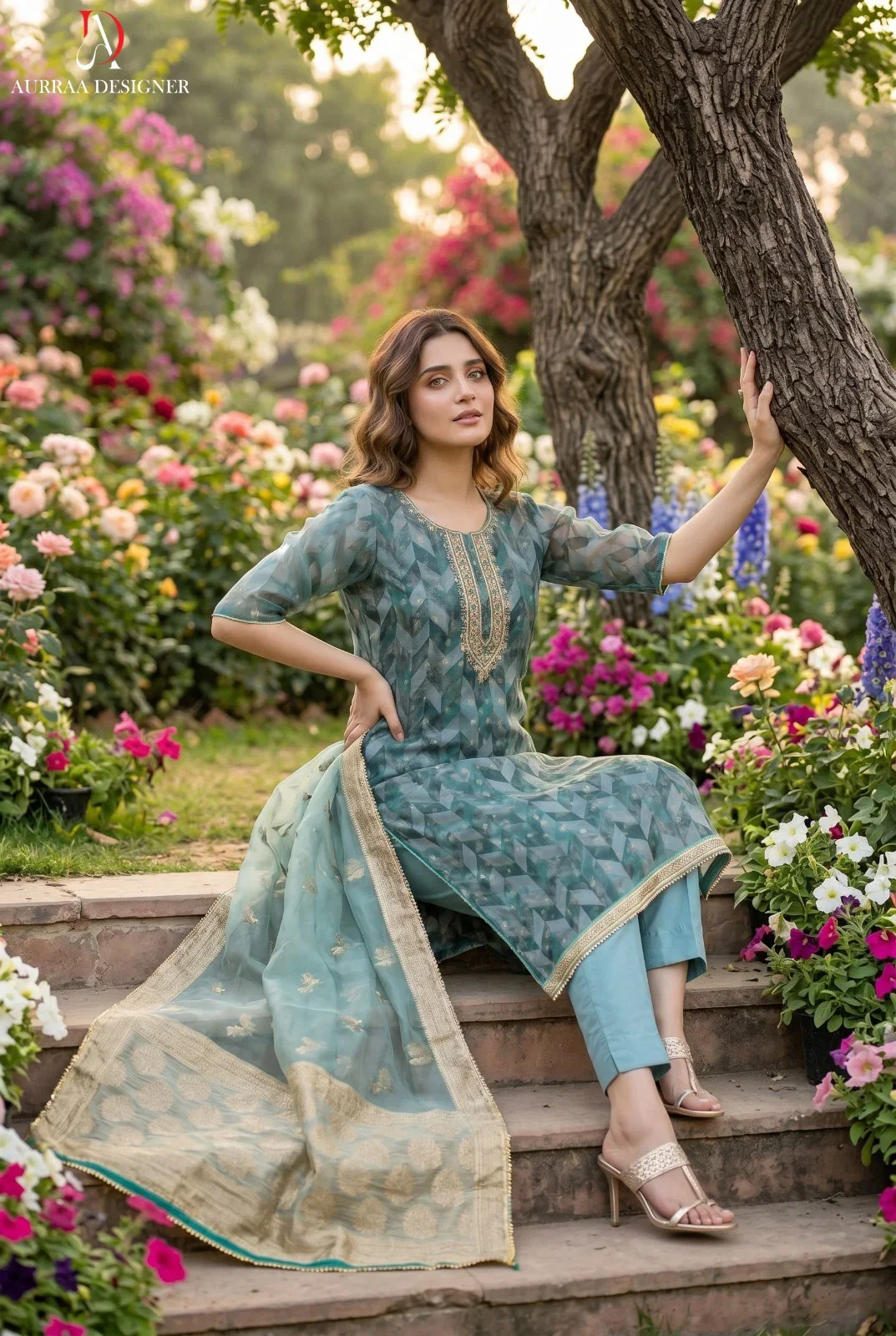Roohaa Vol 28 Organza Banarasi Handworked Kurti With Bottom Dupatta