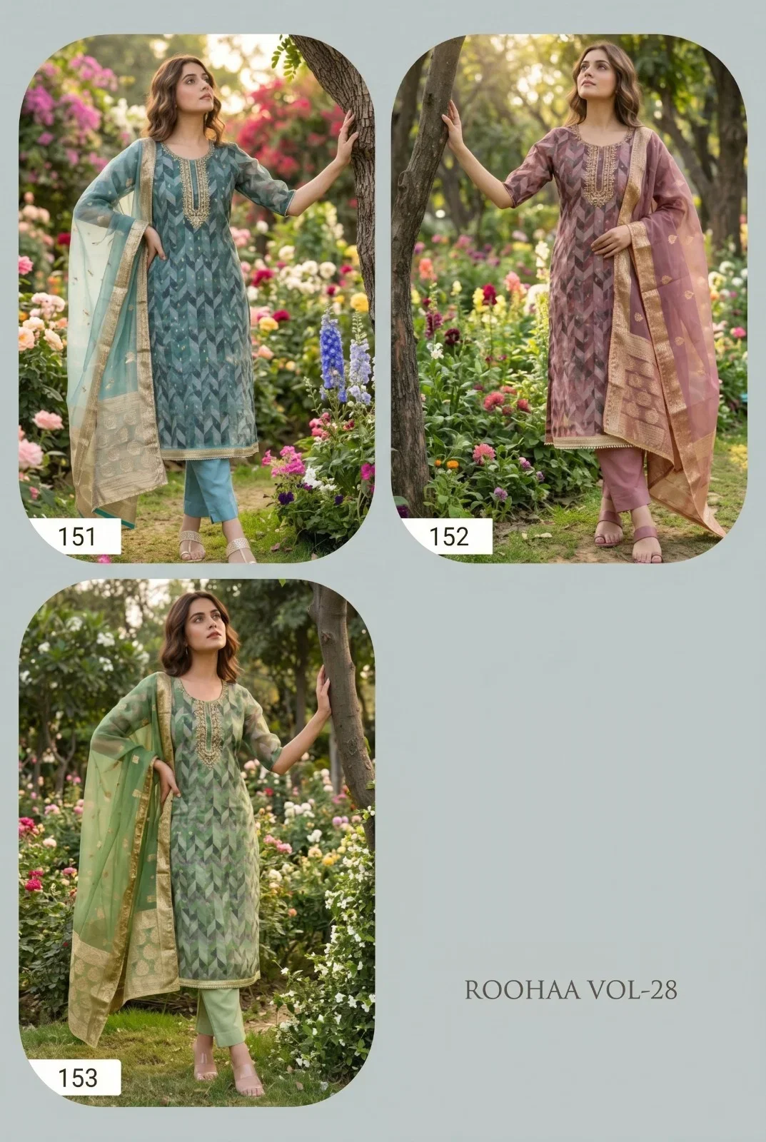 Roohaa Vol 28 Organza Banarasi Handworked Kurti With Bottom Dupatta