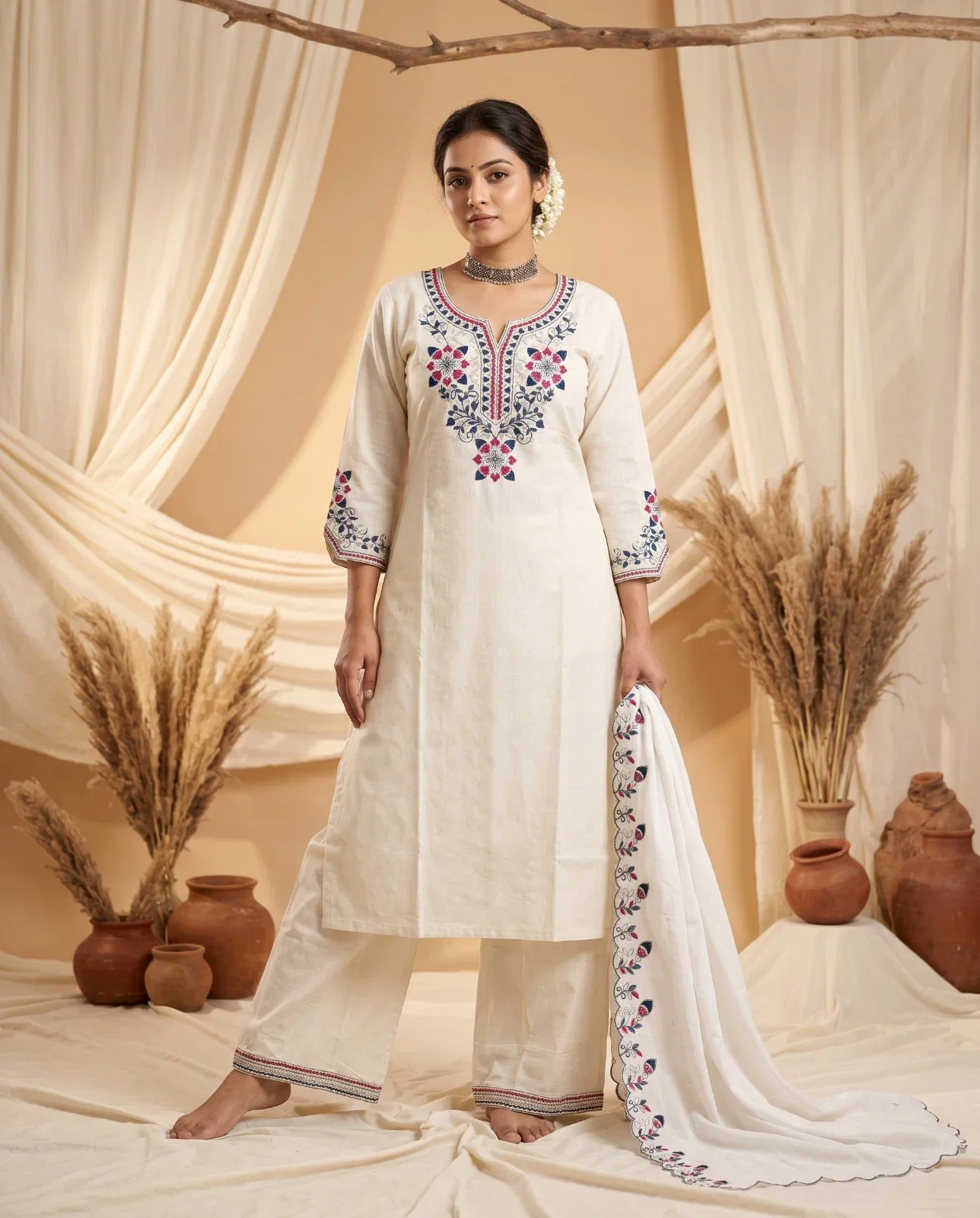 Naisha K 1011 Cotton Slub Emboidered Salwar Kameez
