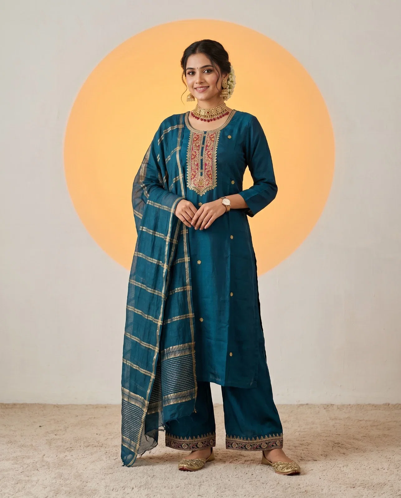 Naisha K 1013 Roman Silk Embroidered Kurti With Bottom Dupatta