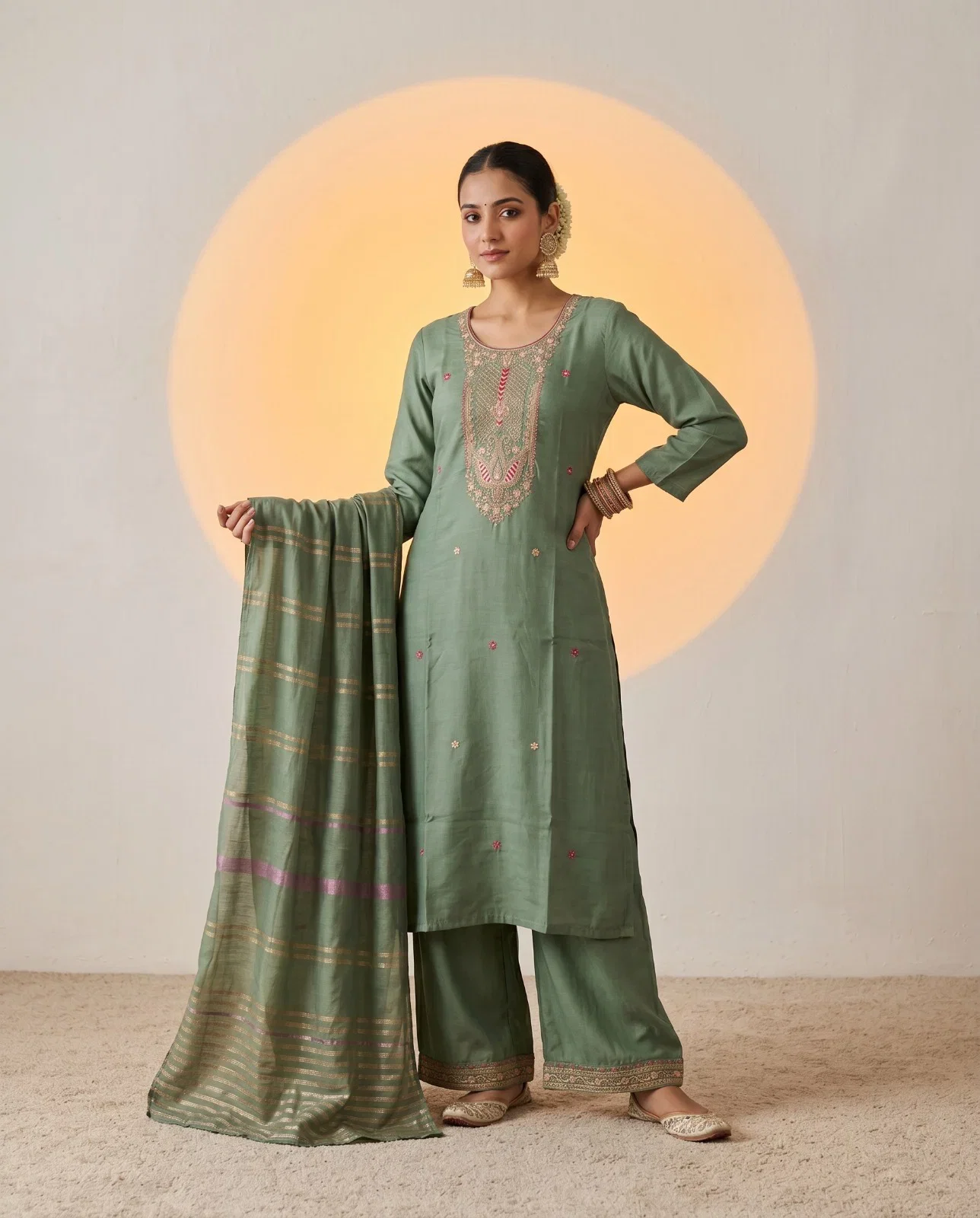 Naisha K 1013 Roman Silk Embroidered Kurti With Bottom Dupatta