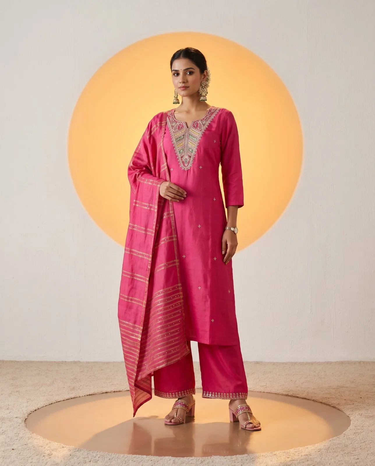 Naisha K 1013 Roman Silk Embroidered Kurti With Bottom Dupatta
