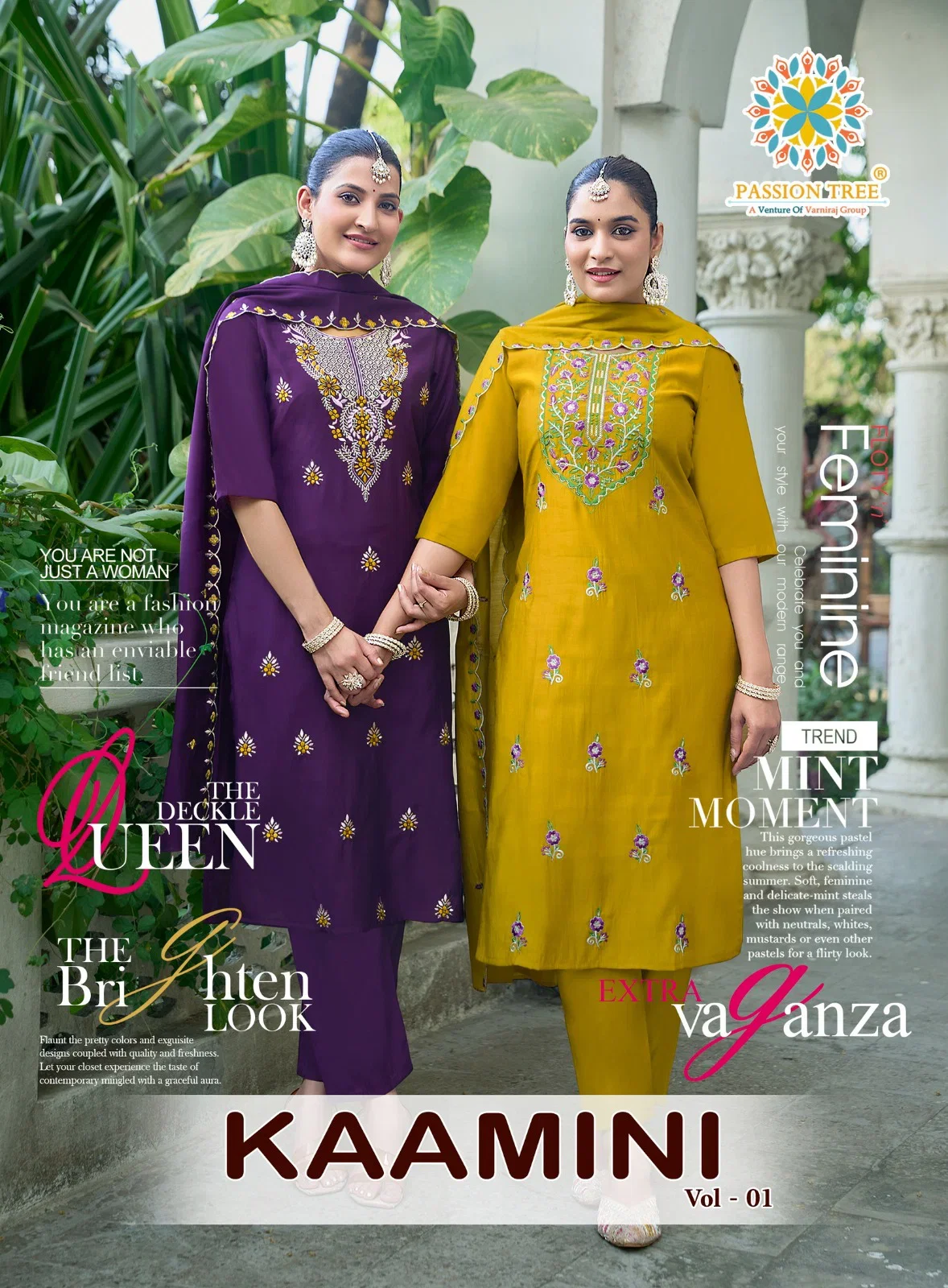 Kaamini Vol 1 By Passion Tree Roman Silk Embroidered Kurti With Bottom Dupatta