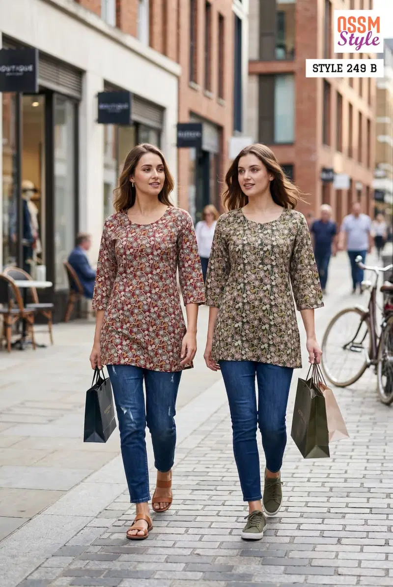 Ossm Style 249 A To E Ajrakh Printed Short Top Collection