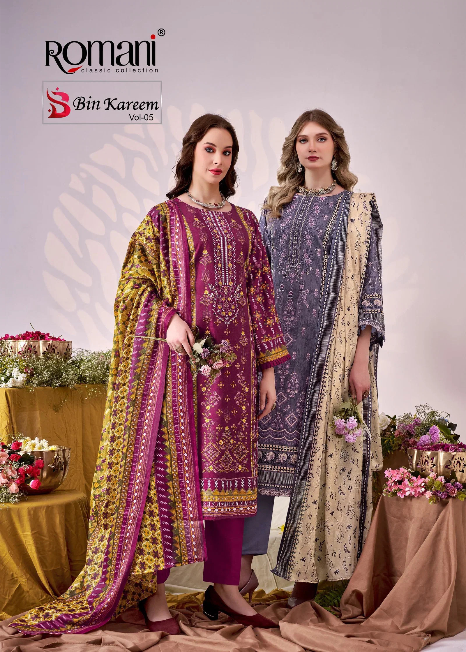 Romani Bin Kareem Vol 05 Cotton Digital Printed With Embroidered Dress Material