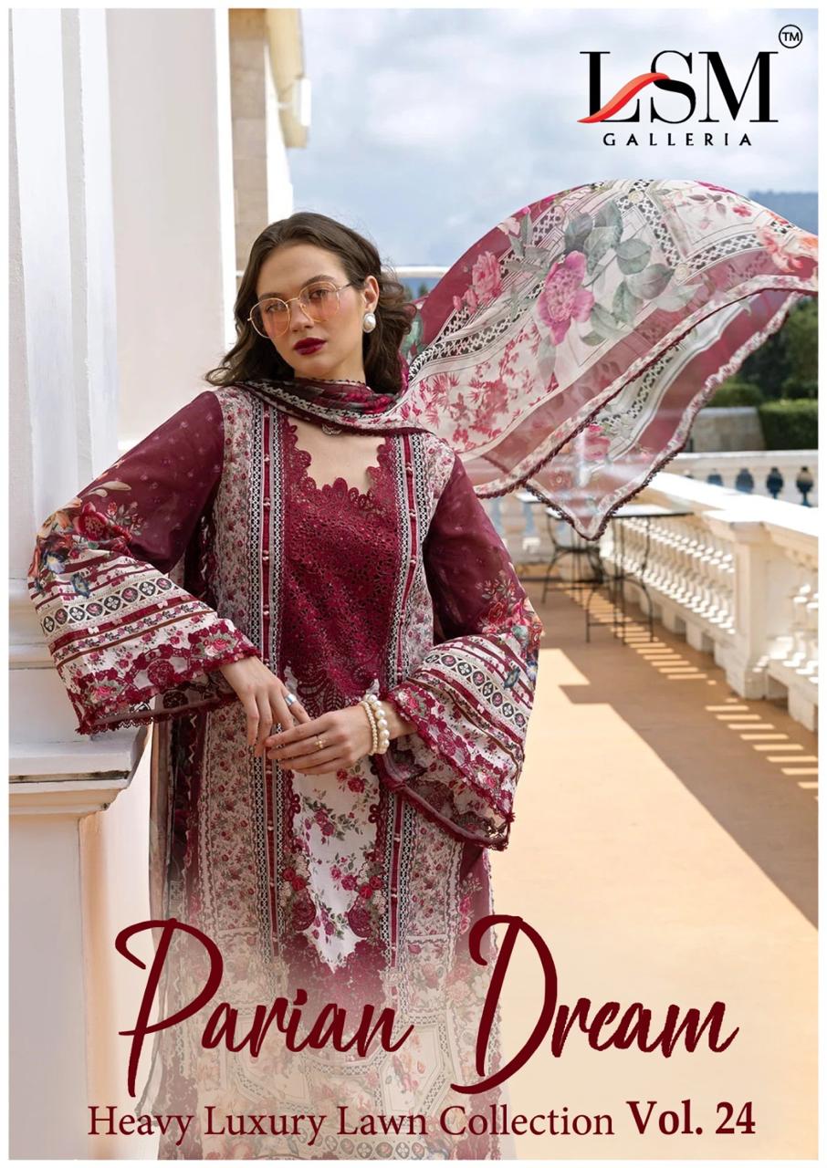 Lsm Parian Dream Vol 24 Lawn Cotton Digital Printed Dress Material