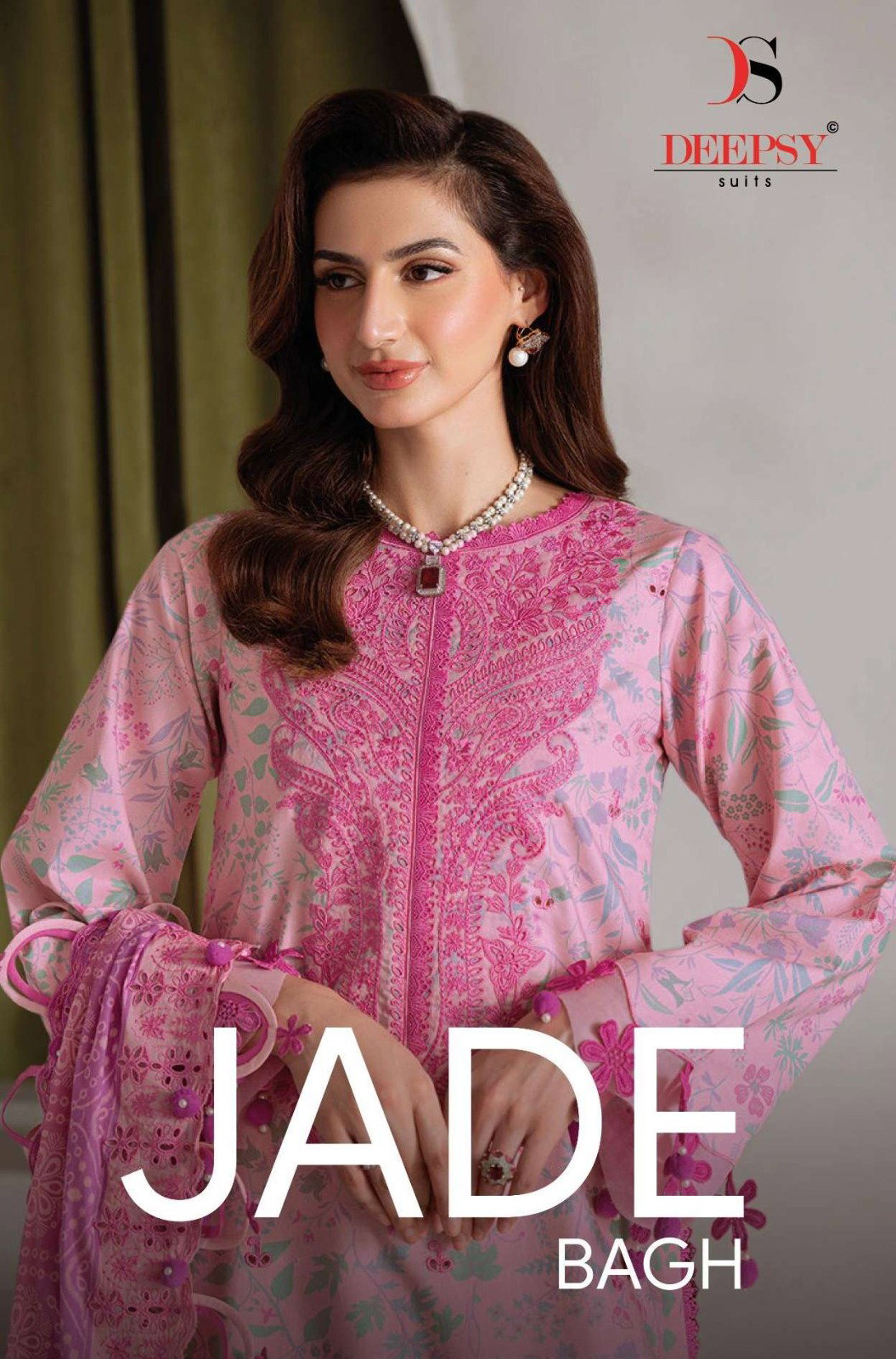 Deepsy Jade Bagh Chiffon Dupatta Pure Cotton Heavy Embroidery Pakistani Suits Collection