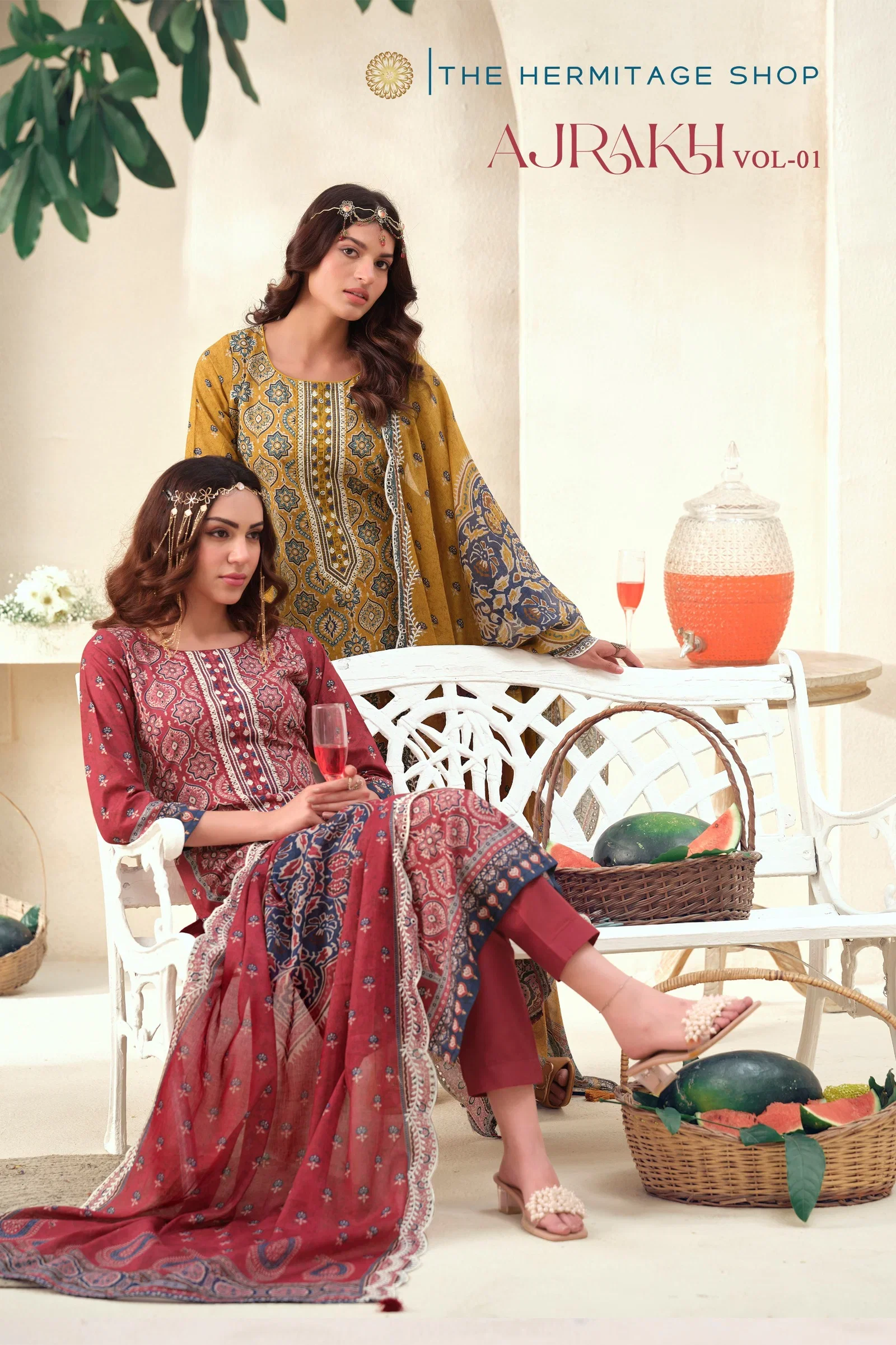 Hermitage Ajrakh Vol 1 Lawn Cotton Ajrakh Prints Embroidered Dress Material