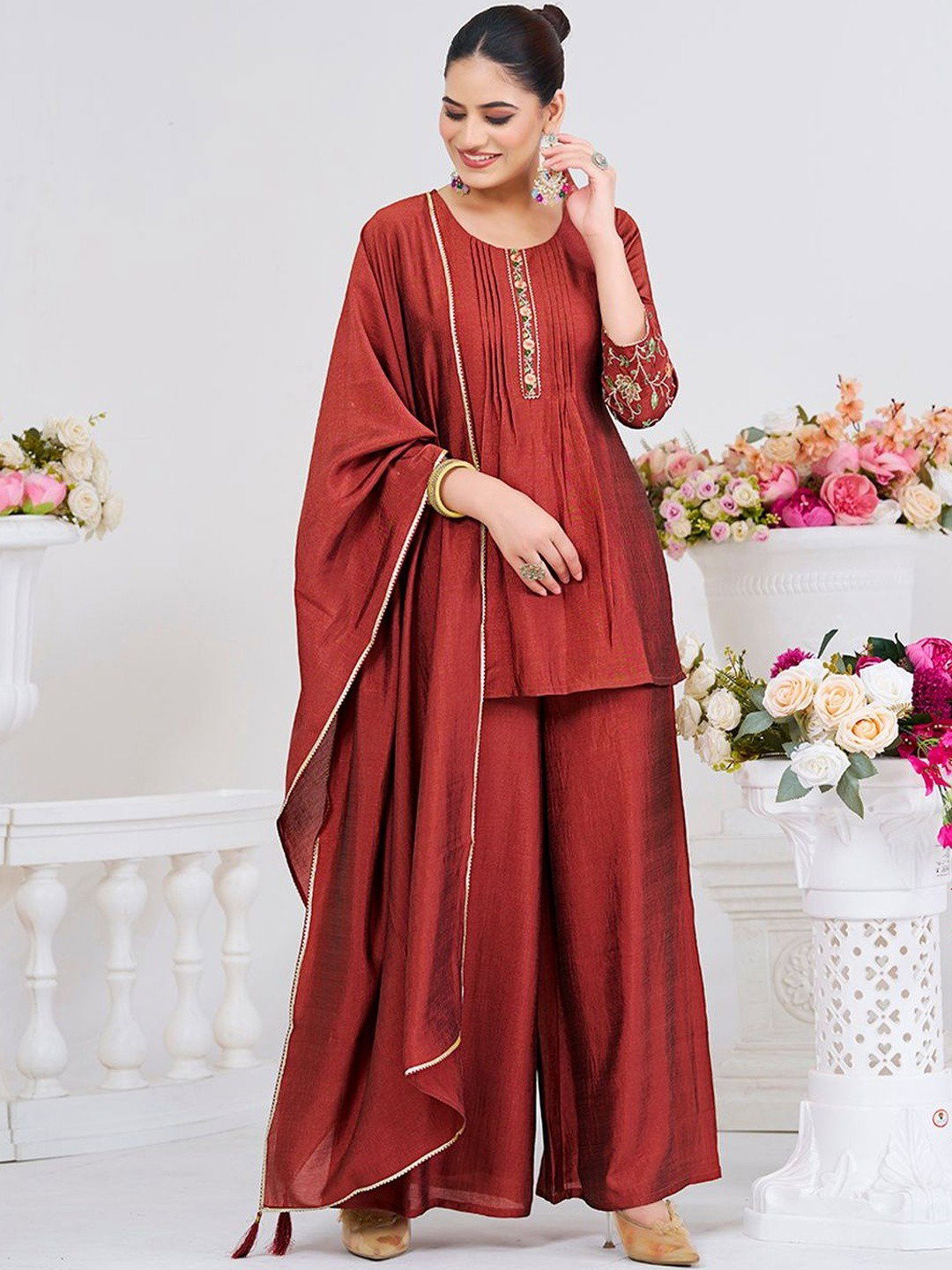 Navya Kurti 260 Party Wear Embroidery Worked Vichitra Silk Kurti with Bottom and Dupatta