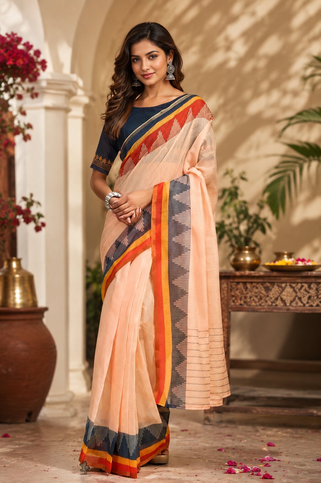 Meera 340 Party Wear Printed Chanderi Cotton Ready to Wear Saree with Un Stitched Blouse