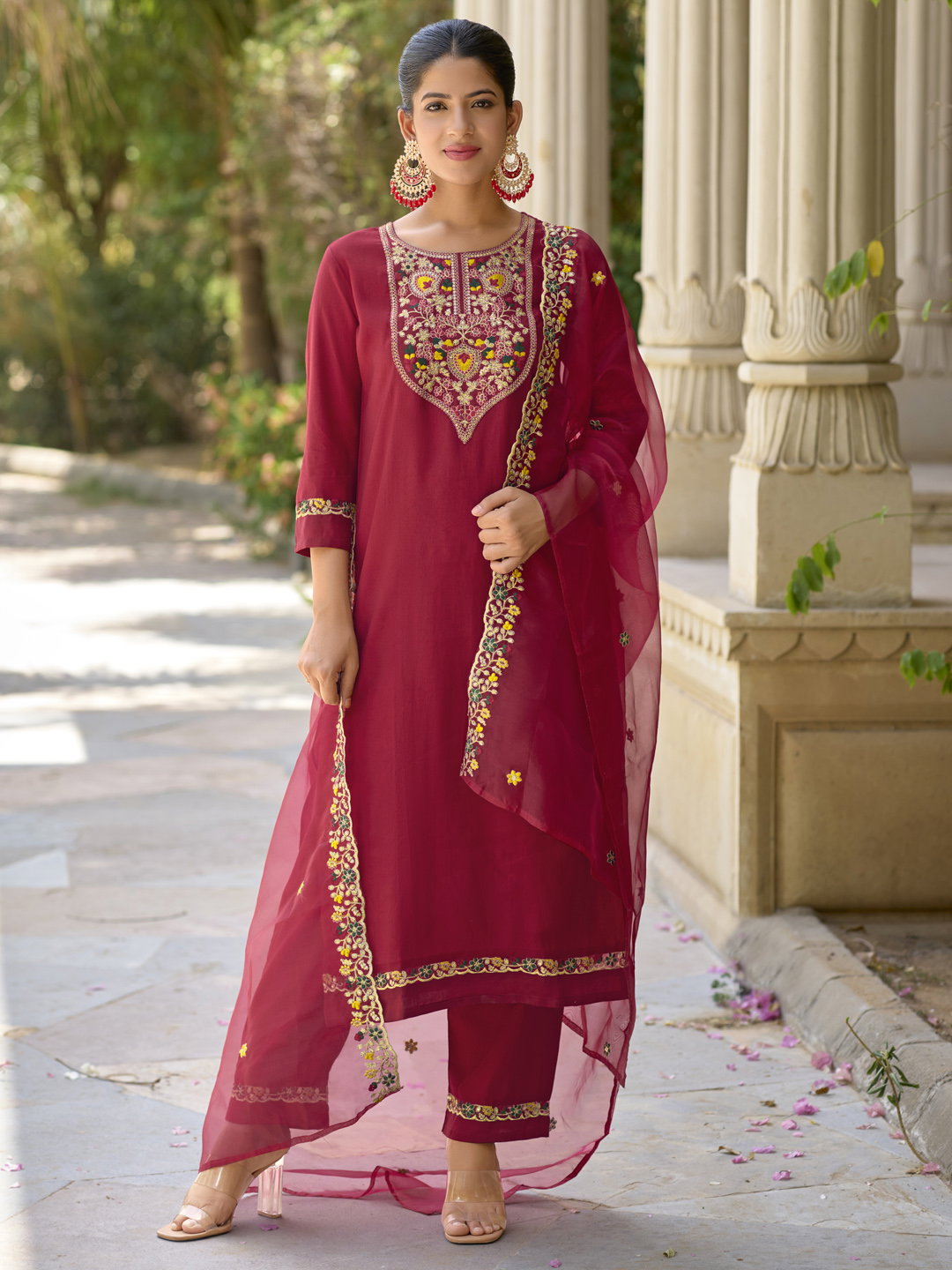 Vp 9580 Maroon Viscose Rayon Kurta Pant set