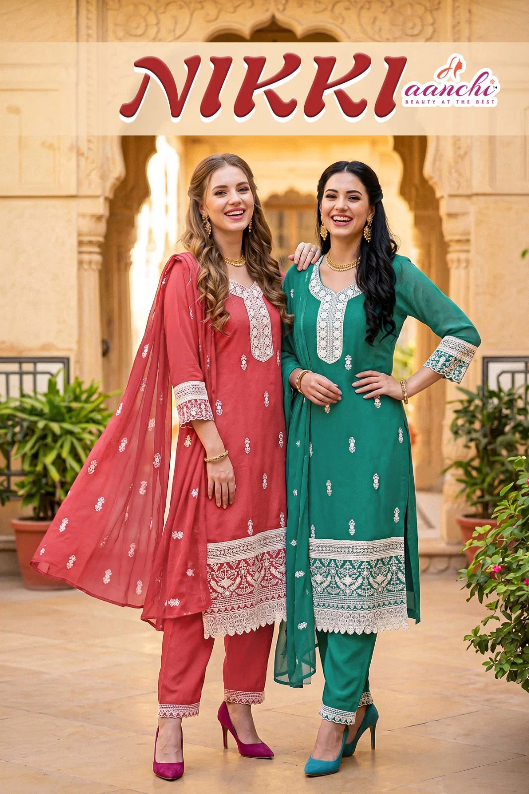 Aanchi Nikki Organza Embroidered Kurti With Bottom Dupatta
