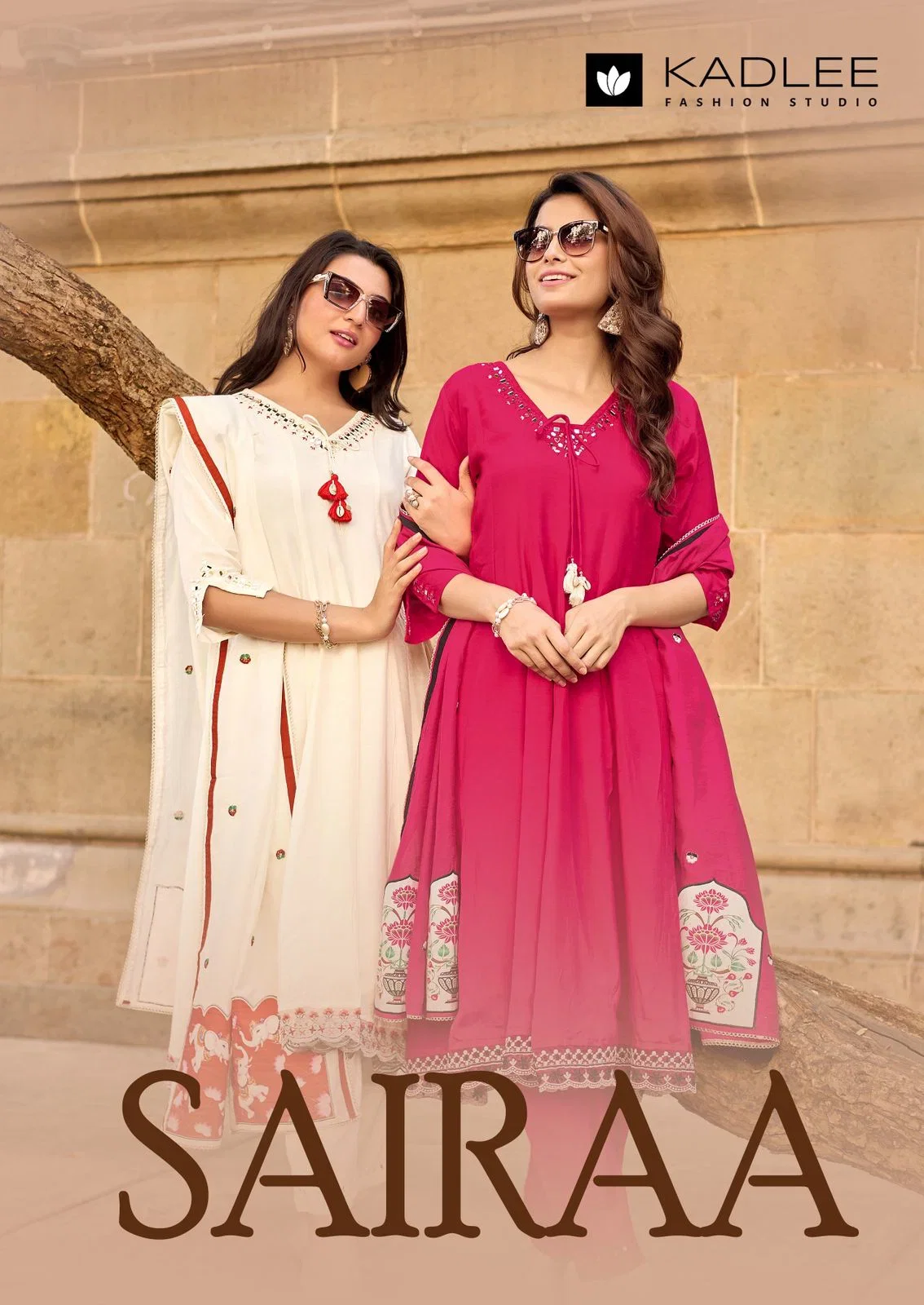 Kadlee Sairaa Muslin Thread Worked Kurti With Bottom Dupatta