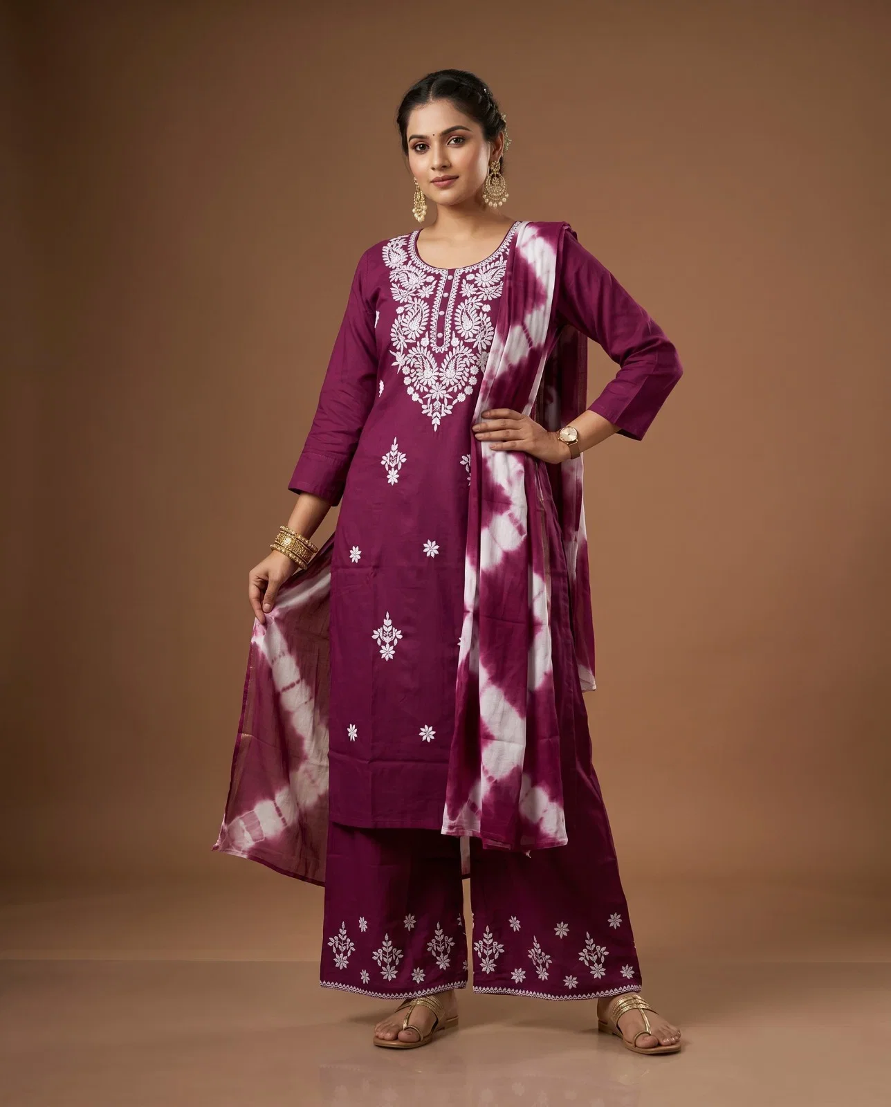 Naisha K 1014 Rayon Lucknowi Embroidered Kurti With Botttom Dupatta