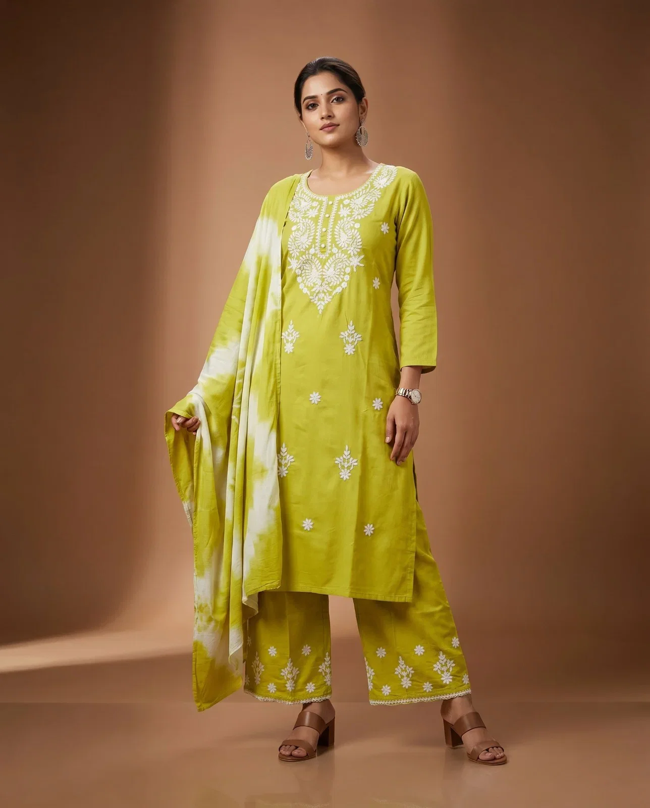 Naisha K 1014 Rayon Lucknowi Embroidered Kurti With Botttom Dupatta