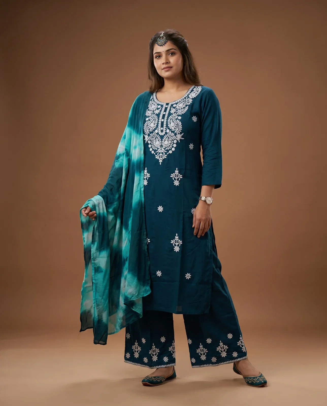 Naisha K 1014 Rayon Lucknowi Embroidered Kurti With Botttom Dupatta
