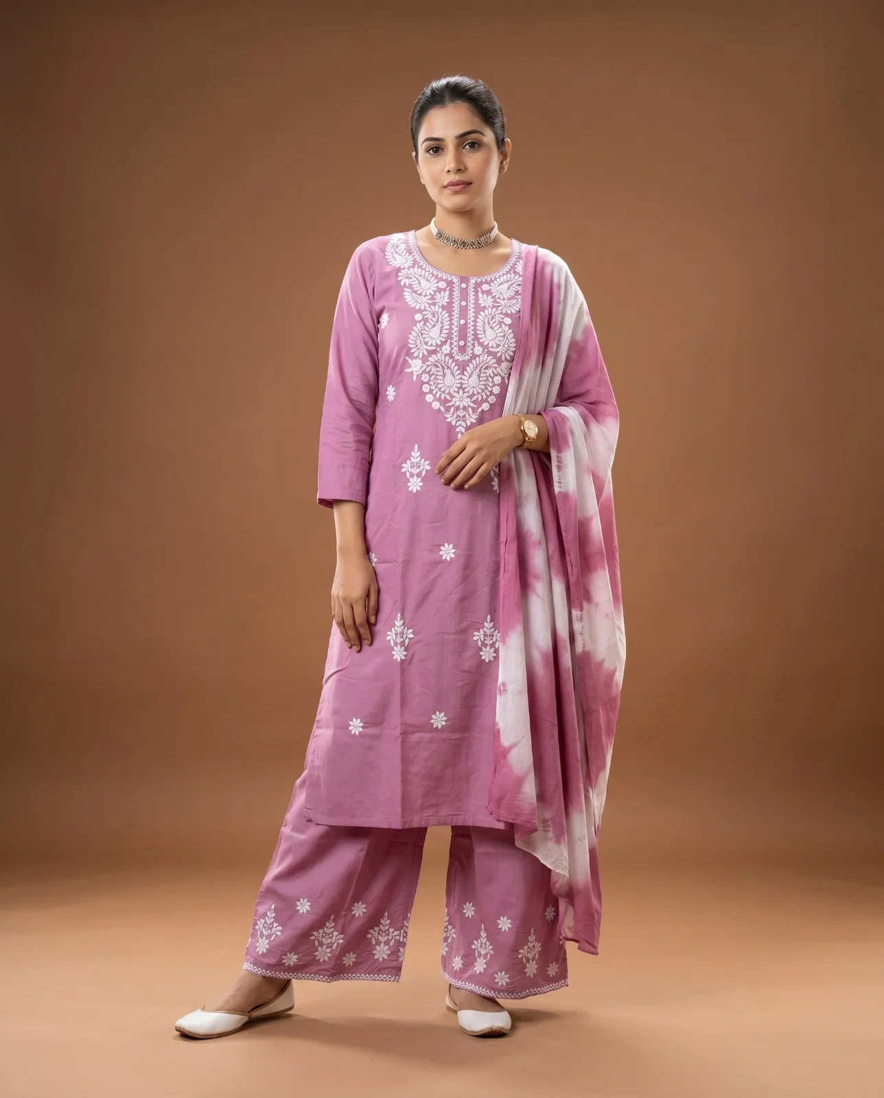 Naisha K 1014 Rayon Lucknowi Embroidered Kurti With Botttom Dupatta