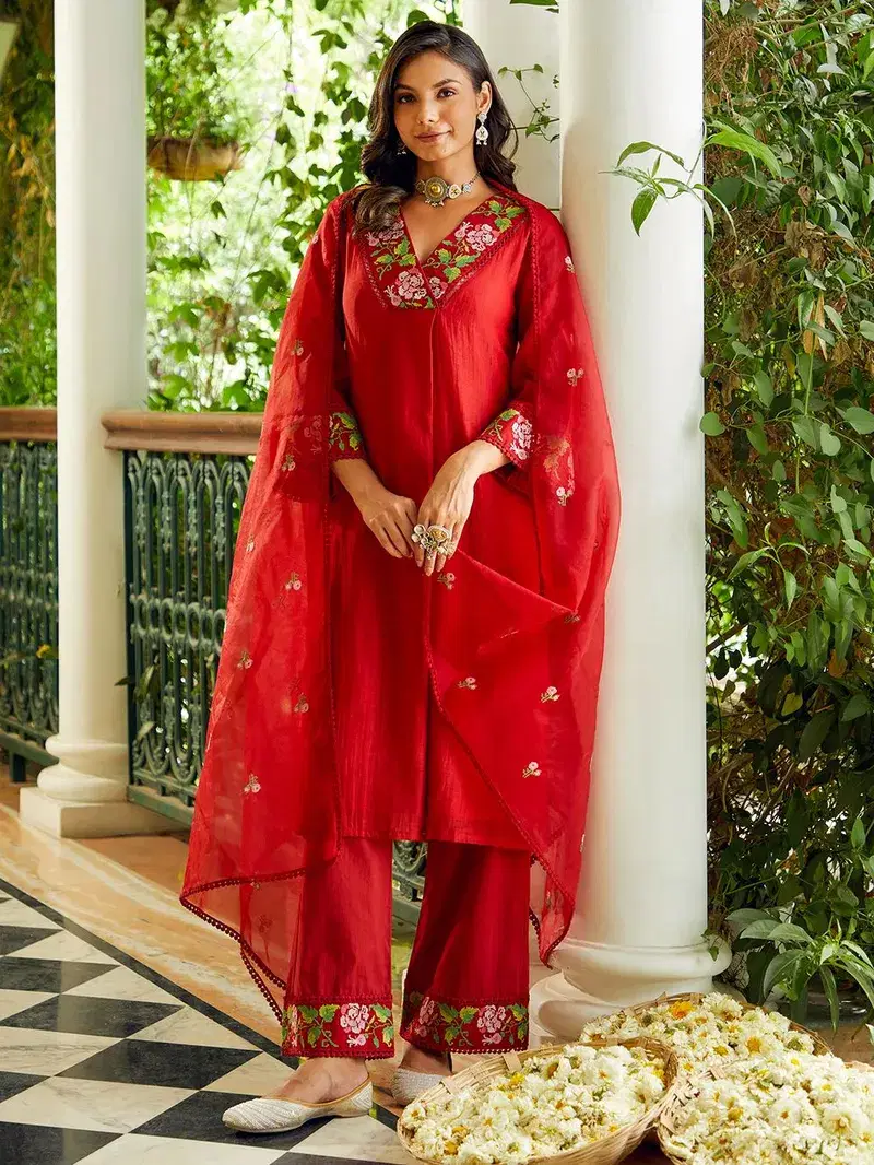 Dhruvi 459 Chanderi Embroidered Kurti With Bottom Collection
