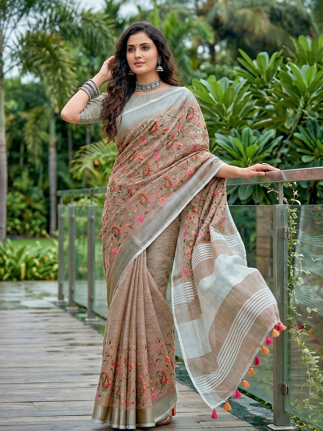 AST Karishma Linen Cotton Embroidery Sarees Collection