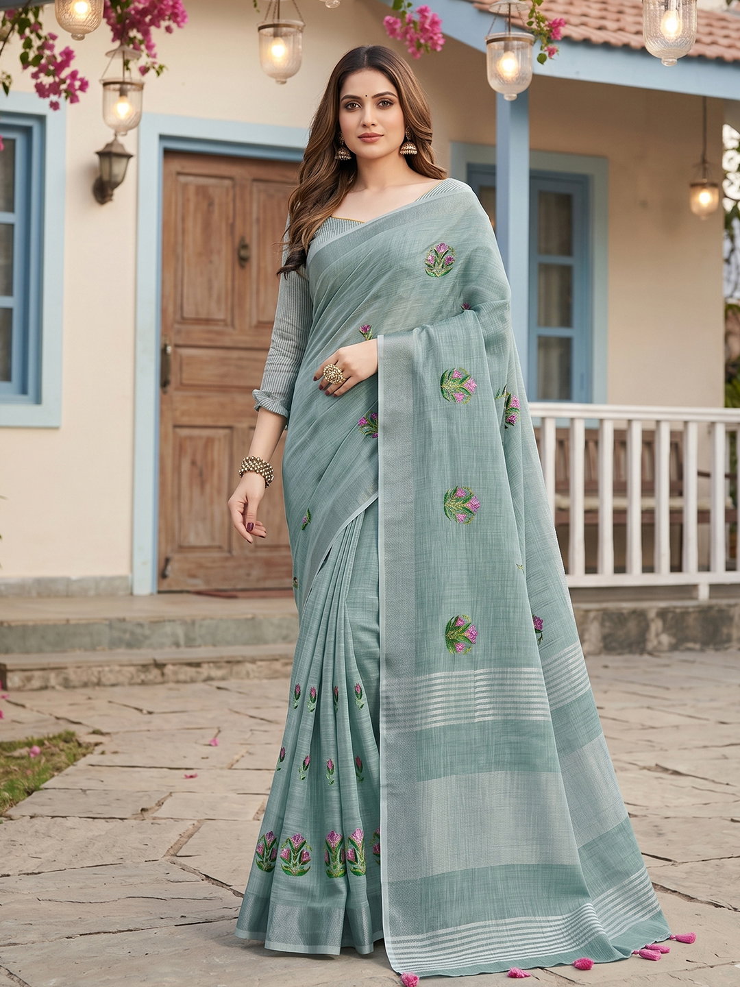 AST Samaira Linen Cotton Embroidery Sarees Collection