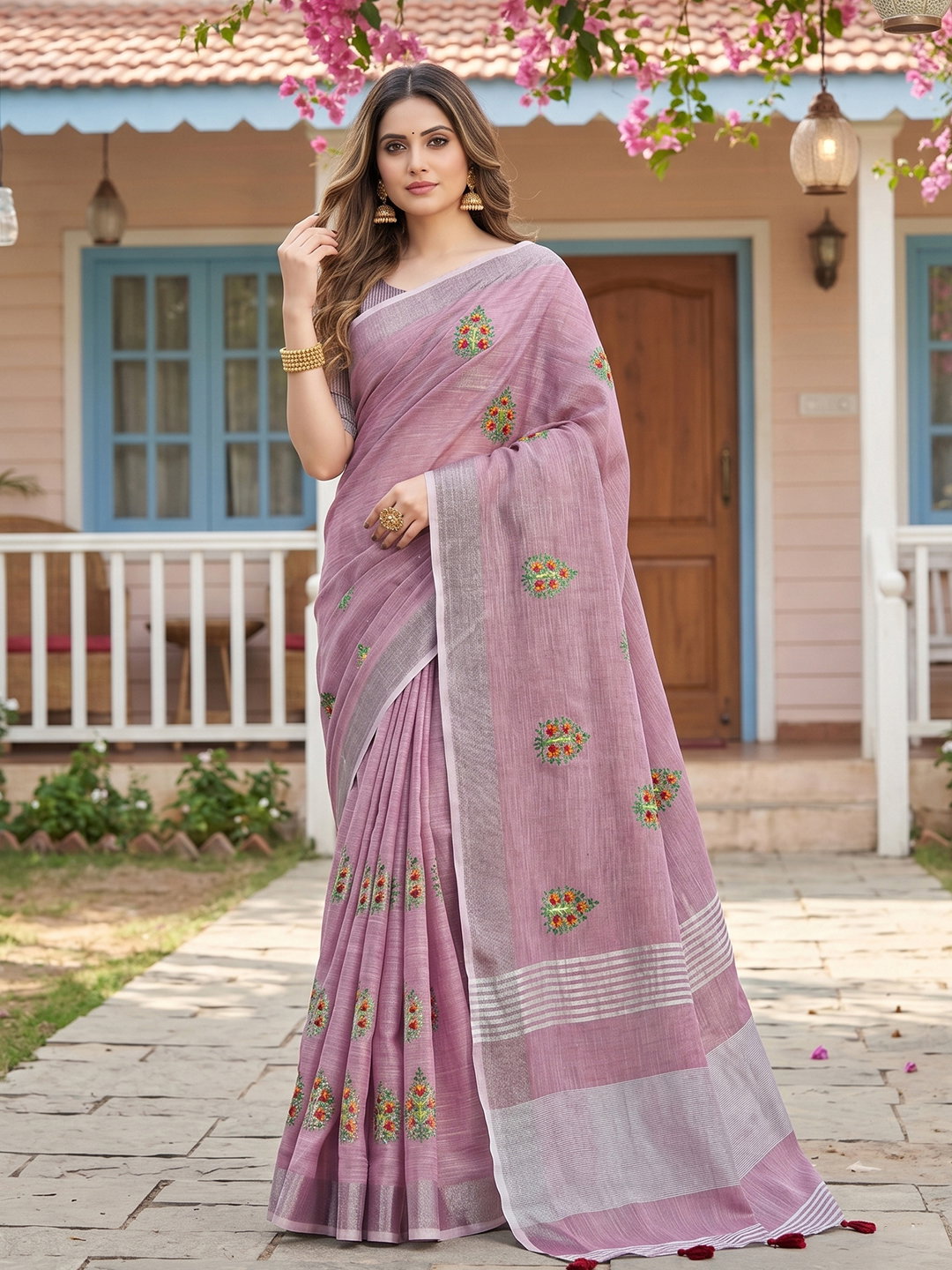 AST Samaira Linen Cotton Embroidery Sarees Collection