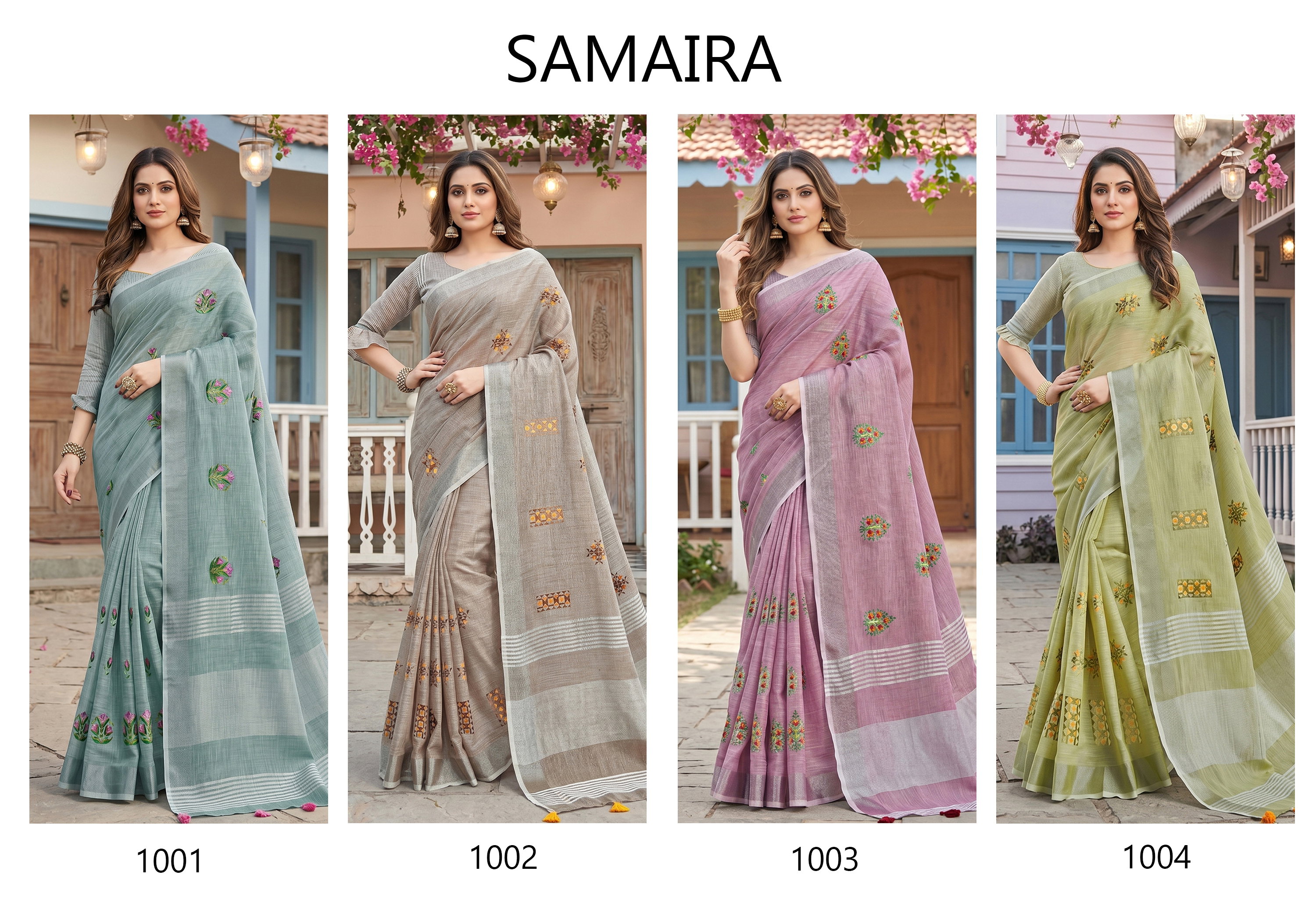 AST Samaira Linen Cotton Embroidery Sarees Collection