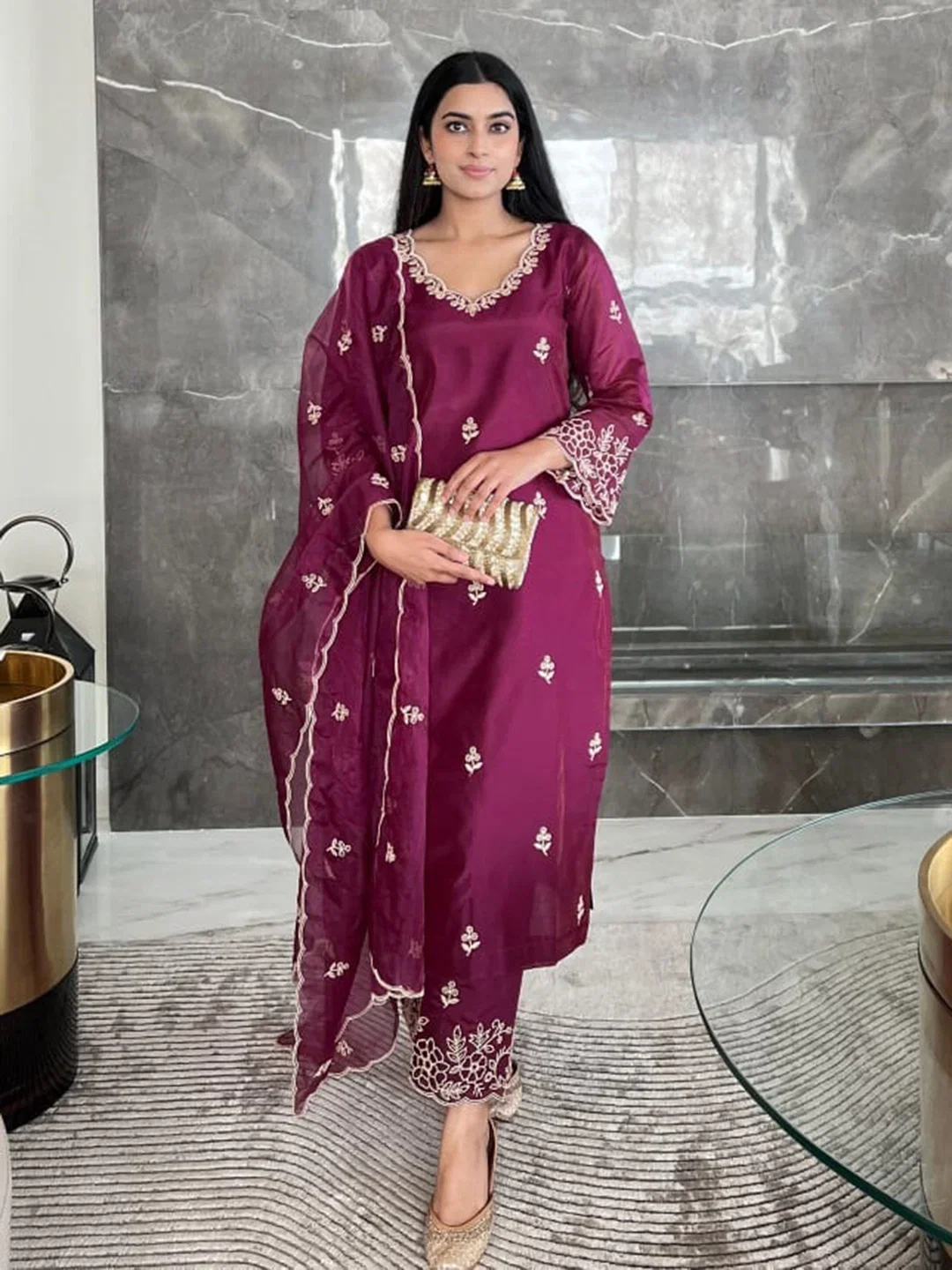 Dhruvi 465 Chanderi Embroidered Kurti With Bottom Dupatta
