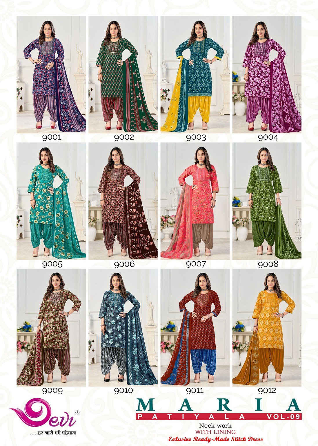 Devi Maria Vol 9 Indo Cotton Printed Readymade Patiala Suits Collection