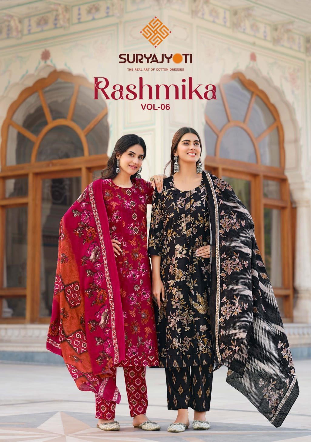Suryajyoti Rashmika Vol 6 Heavy Cotton Printed Anarkali Style Kurti Pant With Dupatta Collection