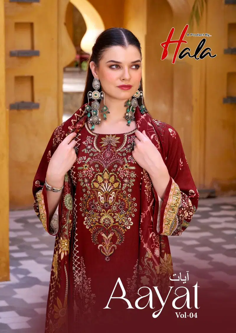 Hala Aayat Vol 4 Cotton Digital Printed Style With Heavy Embroidered Dress Material