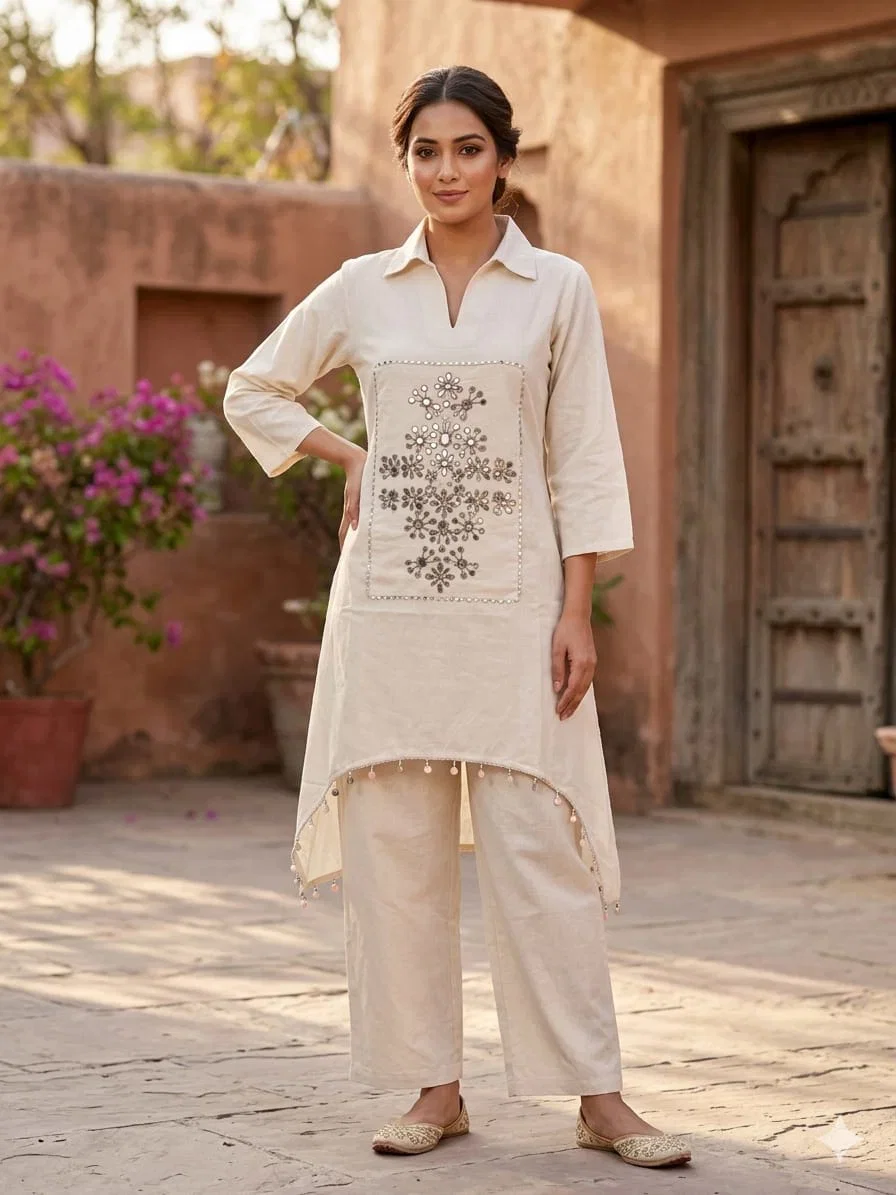 Naisha K 1019 Cotton Flex Mirror Worked Co Ord Set Collection