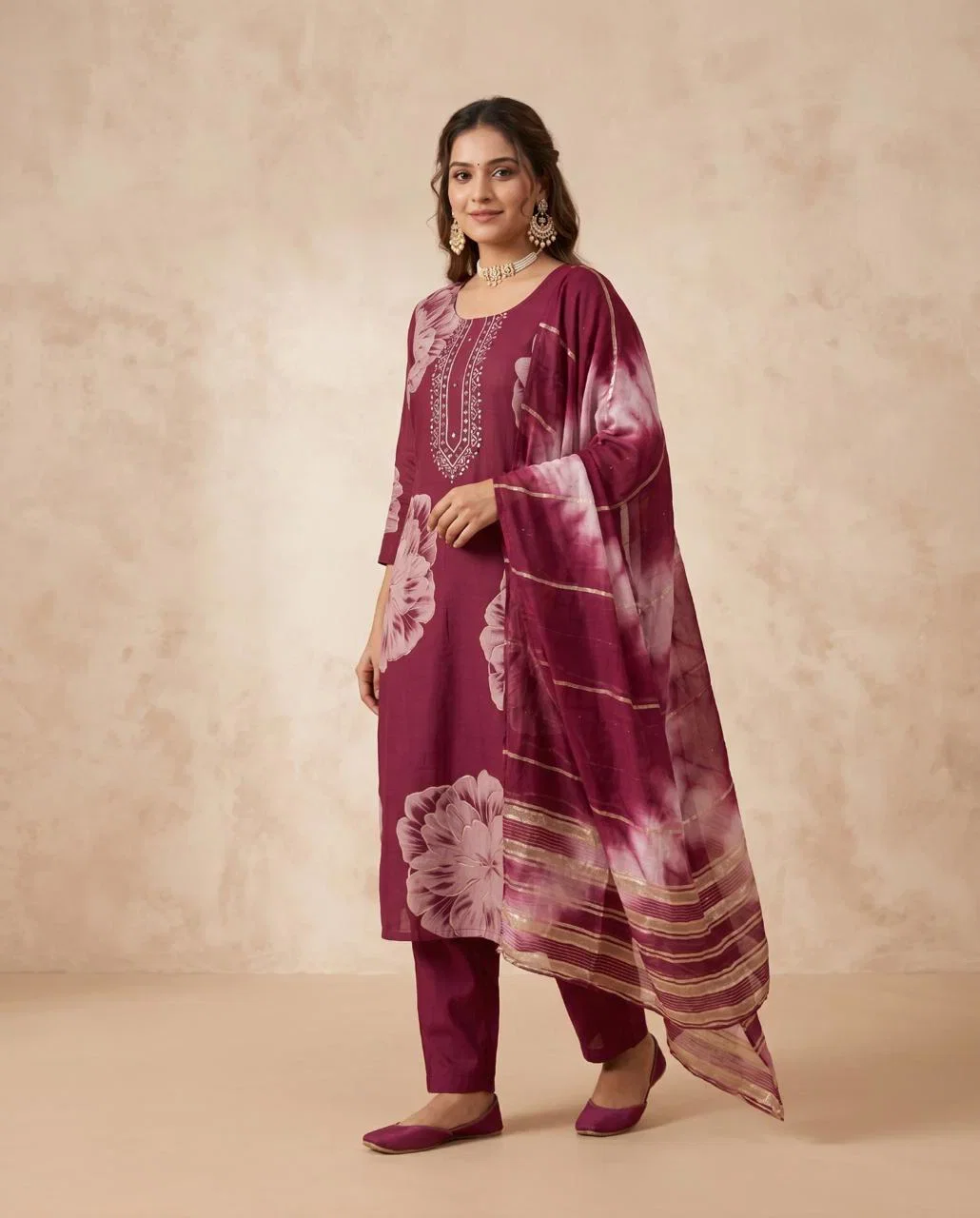 Naisha K 1020 Vertican Discharge Printed Kurti With Bottom Dupatta