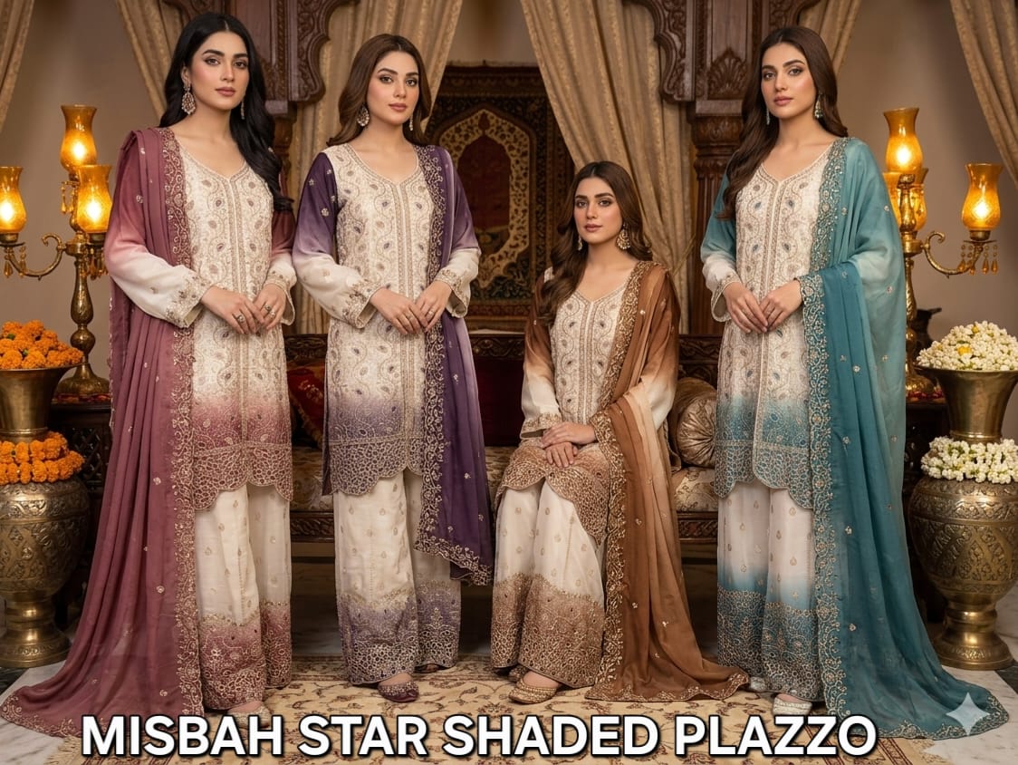 FM Misbah Star Shaded Plazzo Georgette Embroidery Readymade Salwar Suits Collection