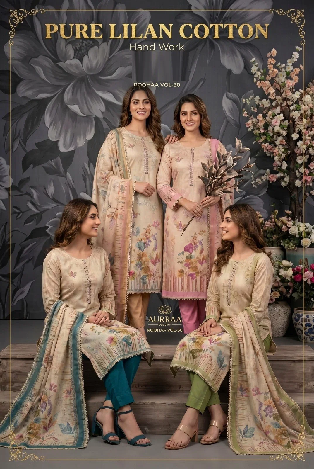 Roohaa Vol 30 Cotton Linen Simmar Printed Kurti With Bottom Dupatta