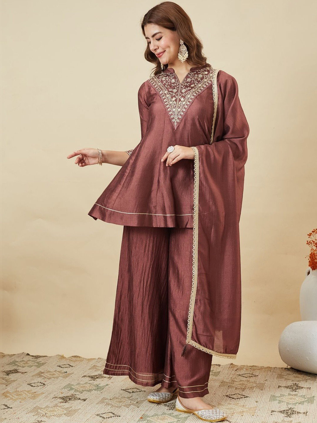 Navya Kurti 261 Party Wear Embroidery Worked Vichitra Silk Kurti with Bottom and Dupatta